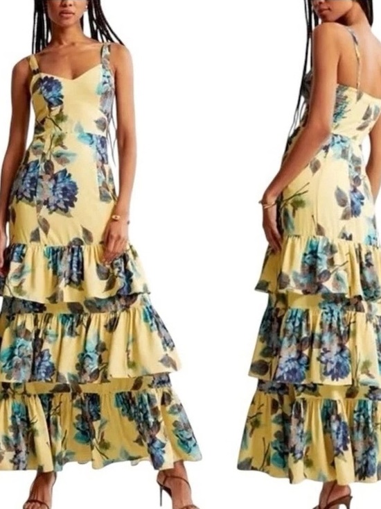 Abercrombie & Fitch Dresses & Skirts - Abercrombie & Fitch Floral Tiered Maxi Dress Women’s Medium Yellow Blue Cottagec